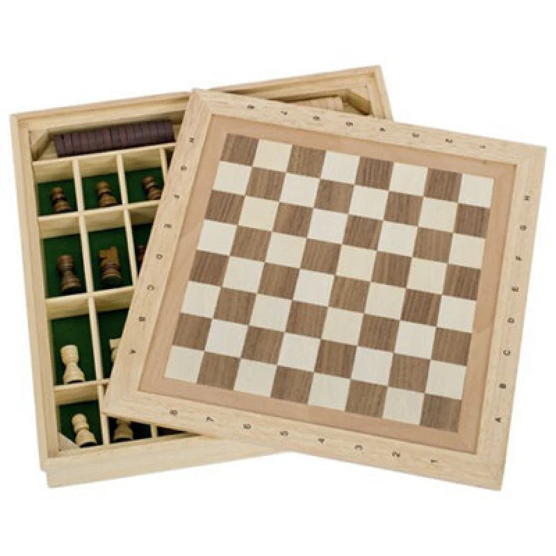 Image of Goki Wooden 3 Game Compendium - Chess, Draughts, Nine Mens Morris, Brown 56953