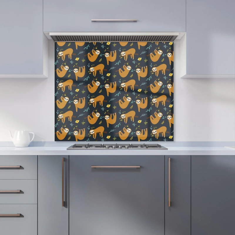 Image of Warren Reed - Designer Cute Sloths Kitchen Splashback in Brown Size: 900mm x 650mm Brown Unisex 900mm x 650mm
