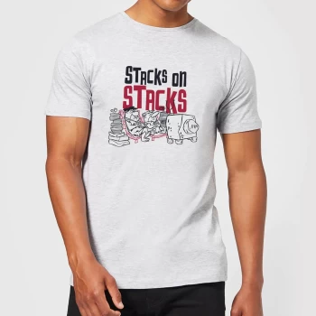 Image of The Flintstones Stacks On Stacks Mens T-Shirt - Grey - XS - Grey