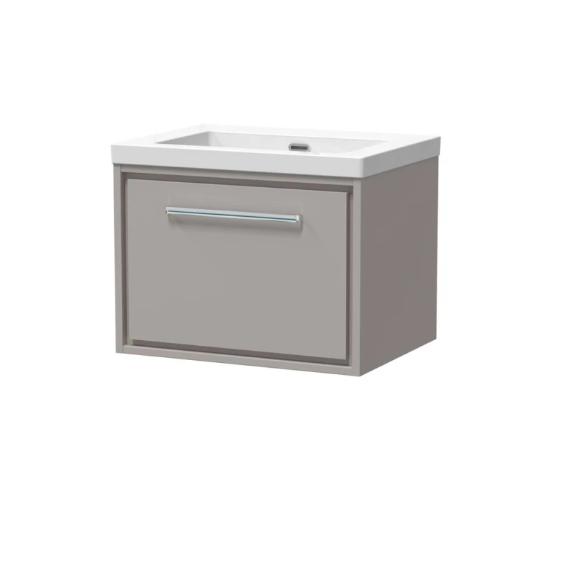 Image of BALTERLEY Balterley Modern Bathroom 1 Soft-Close Drawer Wall Hung Vanity Unit Fireclay Basin, Pebble Grey, 600mm BFLL3222K
