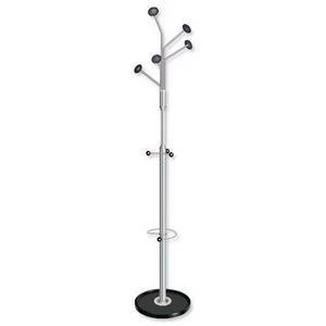 Image of Original Hat and Coat Stand Style Tubular Steel with Umbrella Holder and 8 Pegs Grey