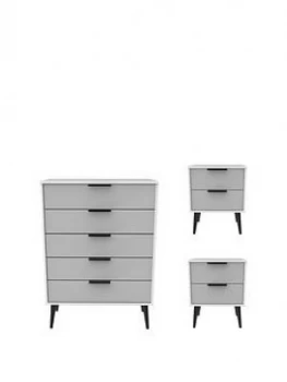 Image of Swift Copenhagen 3 Piece Ready Assembled Package - 5 Drawer Chest And 2 Bedside Chests