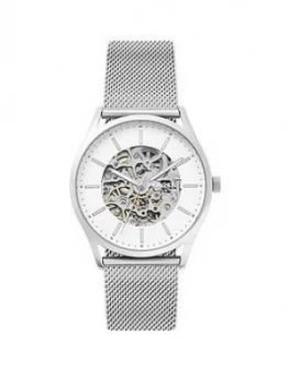 Image of Skagen Silver Skeleton Dial Stainless Steel Mesh Strap Mens Watch