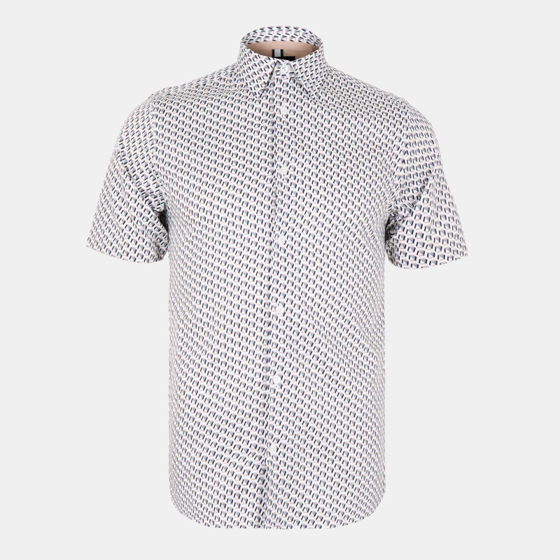 Image of Ted Baker Mens Geo Short-Sleeve Patterned Shirt Taupe male S (2)