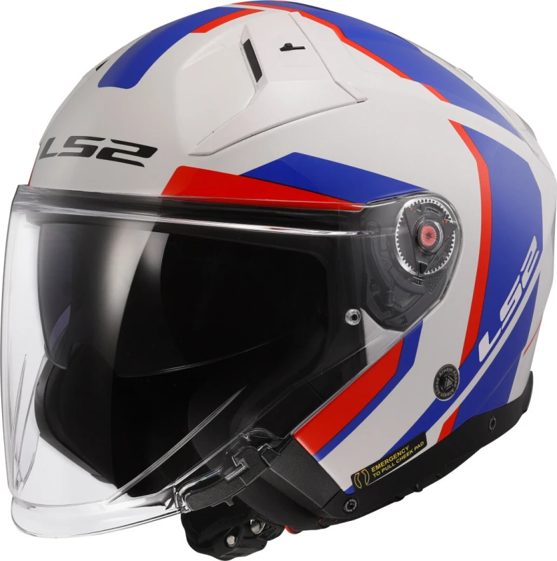 Image of LS2 OF603 Infinity II Focus White Blue Red 06 Jet Helmet Size XL