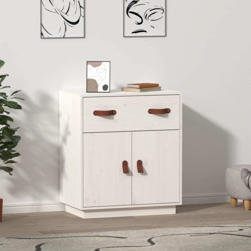 Image of vidaXL Sideboard White 65.5x40x75cm Solid Wood Pine, White 820128