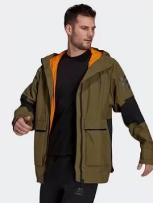 Image of adidas Utilitas Rain.rdy Jacket, Green/Orange Size M Men