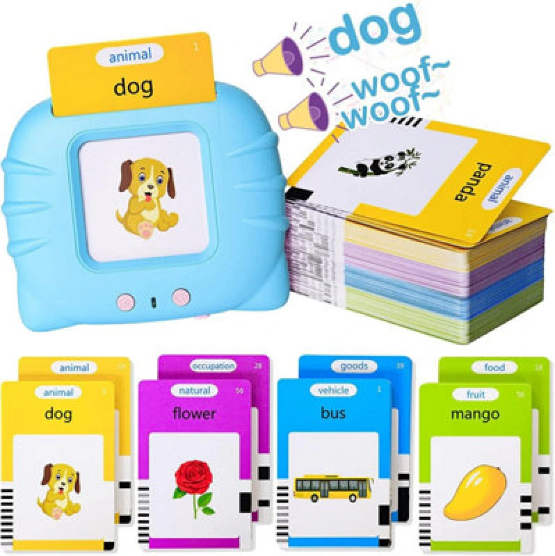 Image of Dyzi Blue Portable Talking Flash Cards Early Learning Toy Toddlers 224 Words
