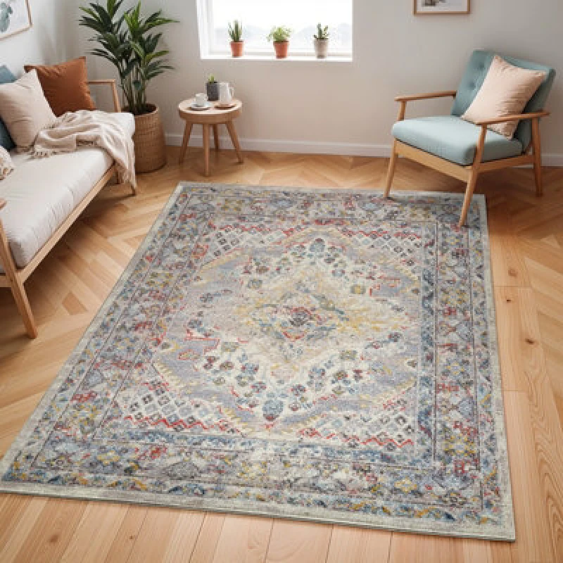 Image of Livabliss Vintage Oriental Boho Taupe Jade Area Rug 120 X 170 Cm - Easy Care, Non Shedding, Ideal For Living Room & Bedroom