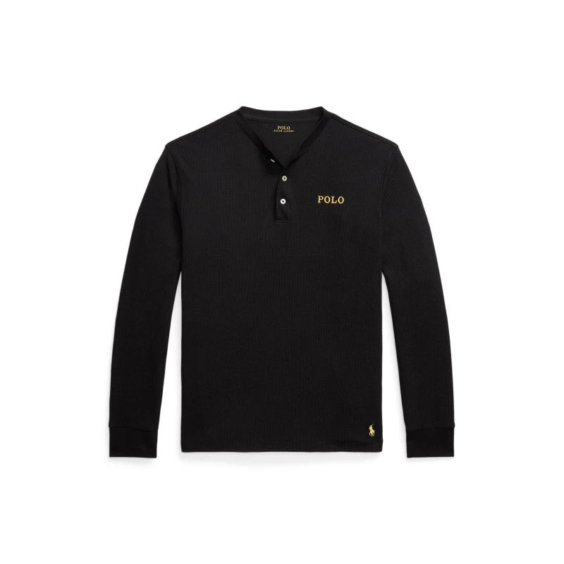 Image of Polo Ralph Lauren Mens Waffle Henley Long Sleeve T-Shirt Polo Black male M