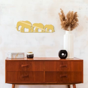 Image of Elephants Metal Decor - Gold Gold Decorative Metal Wall Accessory