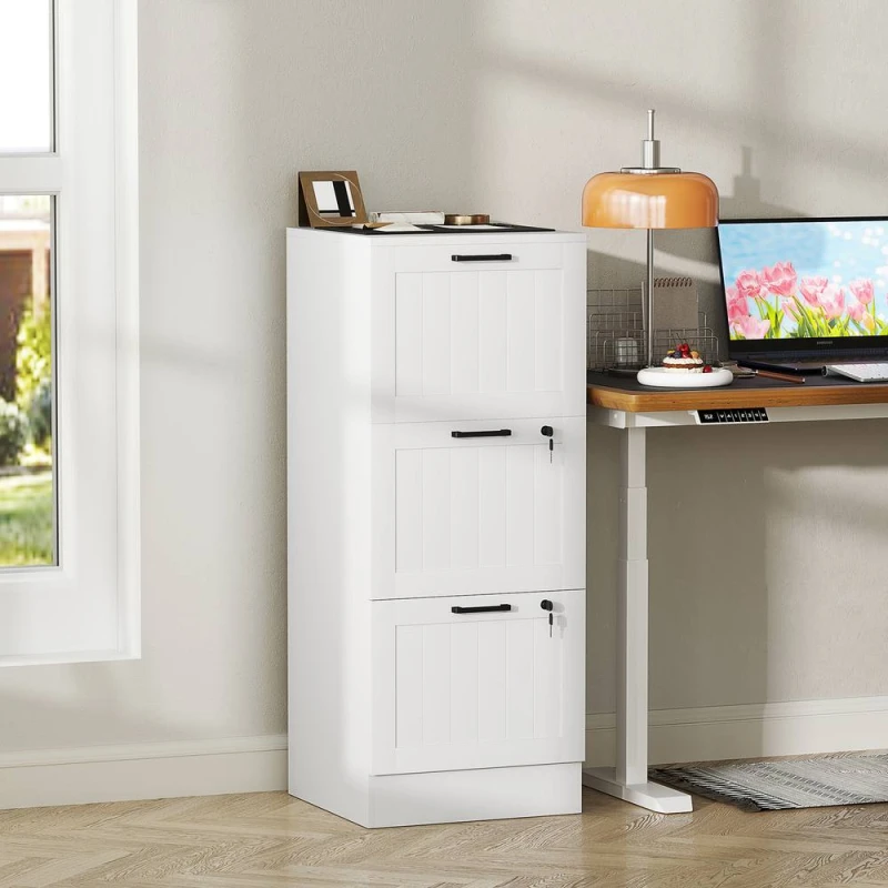 Image of HOMCOM 4 Drawer File Cabinet with Lock & Adjustable Hanging Bars in White Size: Medium White Unisex Medium