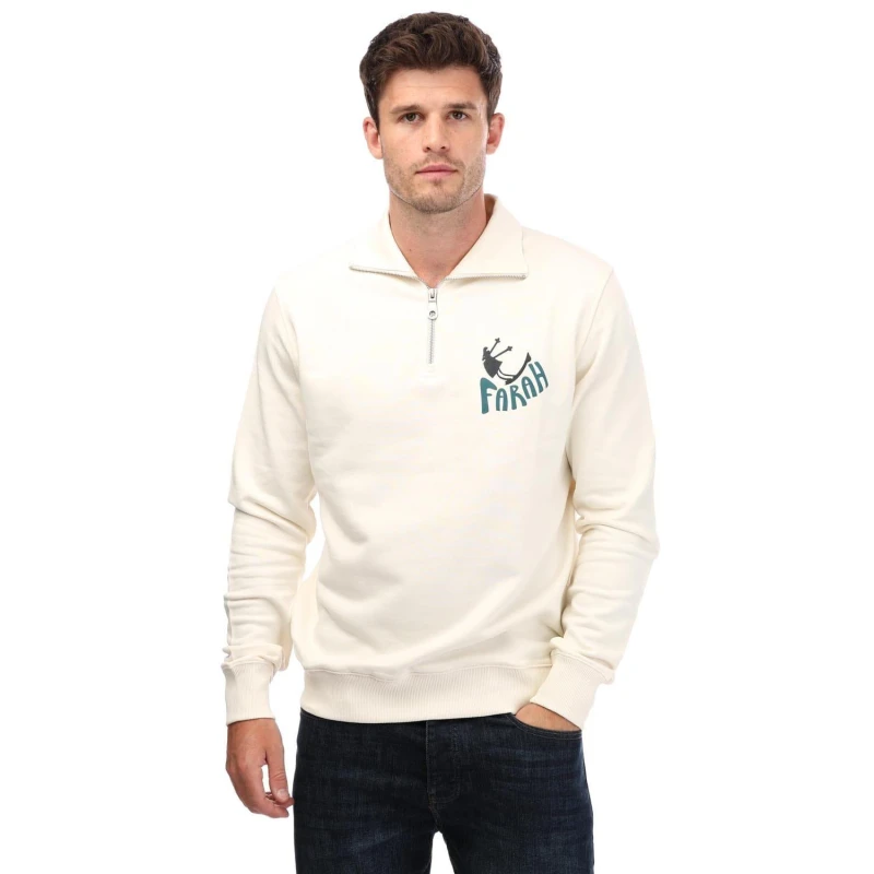 Image of Farah Hoffman quarter Zip Sweat - Beige Beige XS