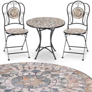 Image of Malaga Mosaic Seating Group 3 Piece Set Metal 60cm 2 Chairs Foldable Garden Balcony Terrace Furniture