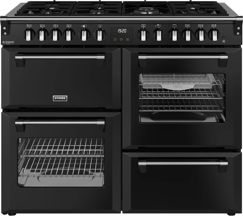 Image of Stoves Richmond Deluxe 110cm Dual Fuel Range Cooker - Black - A/A/A Rated