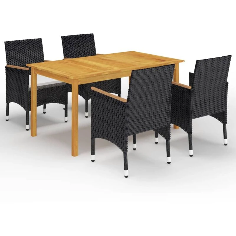 Image of VIDAXL 5 Piece Garden Dining Set with Cushions Black Vidaxl 8720286851951