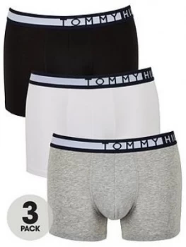 Image of Tommy Hilfiger 3 Pack Side Logo Trunks - Black/White/Grey, Size 2XL, Men