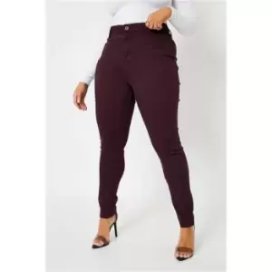 Image of I Saw It First Berry Plus High Rise Stretch Jeans - Red