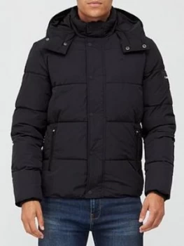 Image of Calvin Klein Crinkle Nylon Padded Mid Length Jacket - Black