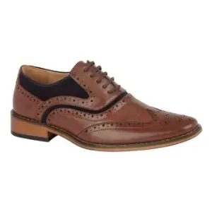 Image of Goor Childrens/Boys Leather 5 Eye Wing Capped Brogue Oxford Shoe (2 UK) (Dark Tan/Navy)