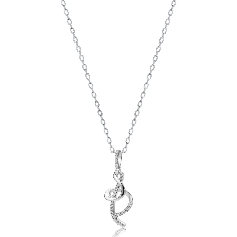 Image of Jewelco London Sterling Silver CZ Ampersand Style Twist Charm Necklace 18" - RE46614 Silver female