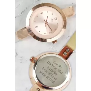 Image of Personalised Ladies Rose Gold Leather-Effect Watch