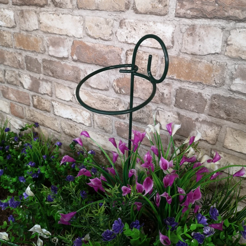 Image of Pack of 6 Tom Chambers Urban Metal Herbaceous Garden Green Single Stem Plant Support Rings 12cm x 38cm