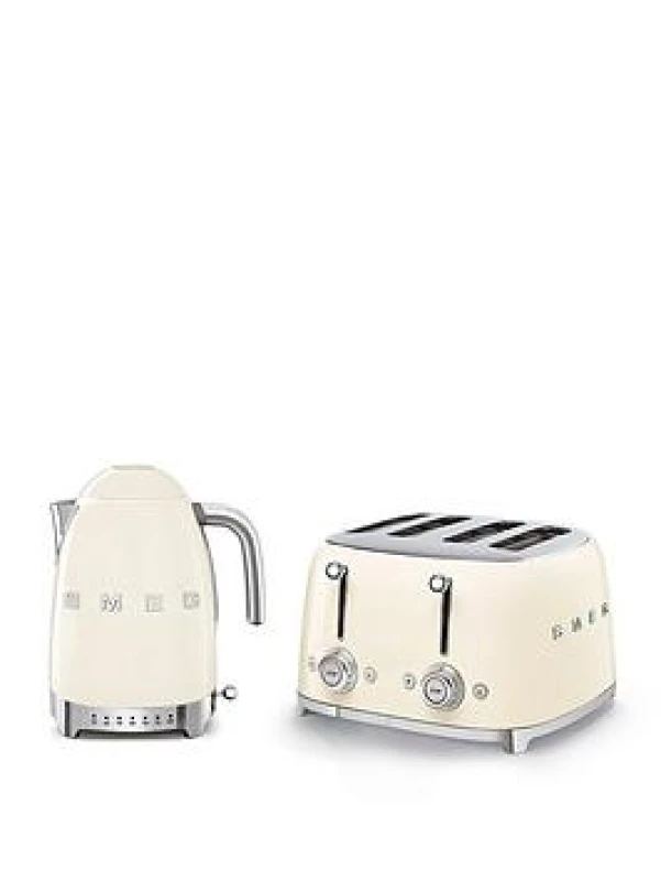 Image of Smeg KLF04CRUK 1.7L Variable Temp Kettle & TSF03CRUK 4 Slice Toaster in Cream Cream Unisex