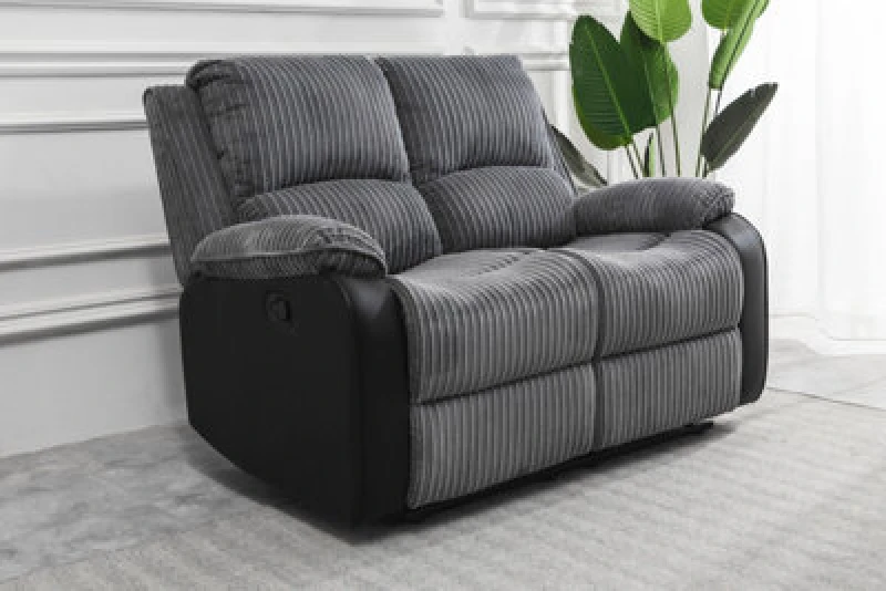 Image of Furniture Maxi Boston Plush Fabric 2 Seater Recliner Grey