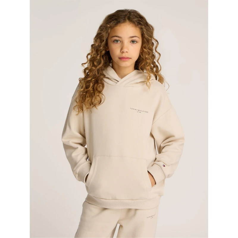 Image of TOMMY HILFIGER 1985 Mini Corp Logo Hoodie Juniors OTH Hoodies 4Y Beige 52995204135
