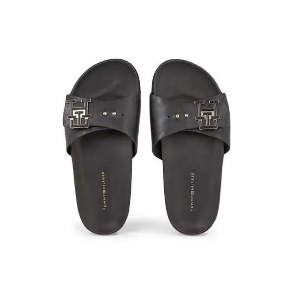 Image of Tommy Hilfiger Tommy HW Lth Sld Ld43 Flat Sandals 3.5 (36) Brown 24188105235