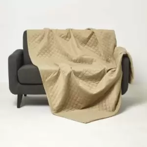 Image of HOMESCAPES Diamond Quilted Beige Velvet Throw - Beige