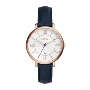 Image of Fossil Ladies Jacqueline Navy Leather Strap Watch