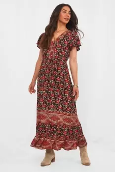 Image of Floral Boho Border Print Dress