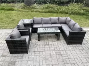 Image of Fimous 8 Seater Outdoor Dark Grey Rattan Lounge Complete Sofa Set with Rectangular Coffee Table and Side Table Right Hand