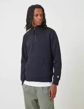 Image of Carhartt-WIP Chase Neck Zip Sweatshirt - Dark Navy Blue/Gold