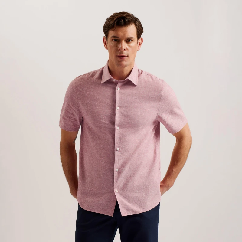 Image of Ted Baker Ted Naires Short Sleeve Shirt - Pink Pink XS