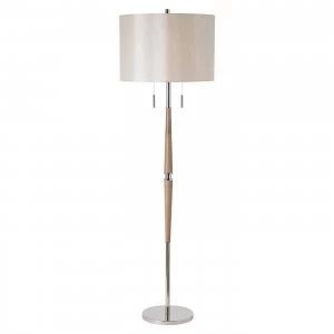 Image of Floor Lamp Natural Wood, Oatmeal Silk Effect, E27