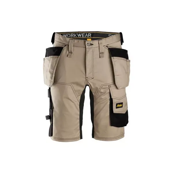 Image of Snickers 6141 Mens Allround Work Stretch Slim Fit Holster Pockets Shorts 61412004066 Colour: Khaki / Black