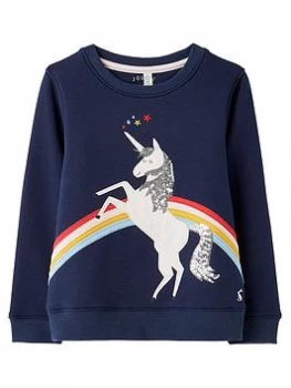 Image of Joules Girls Mackenzie Unicorn Sweat Top - Navy, Size Age: 2 Years, Women