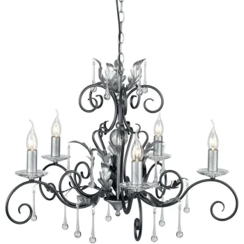 Image of Amarilli - 5 Light Chandelier Black, Silver Floral Leaves Design , E14 - Elstead