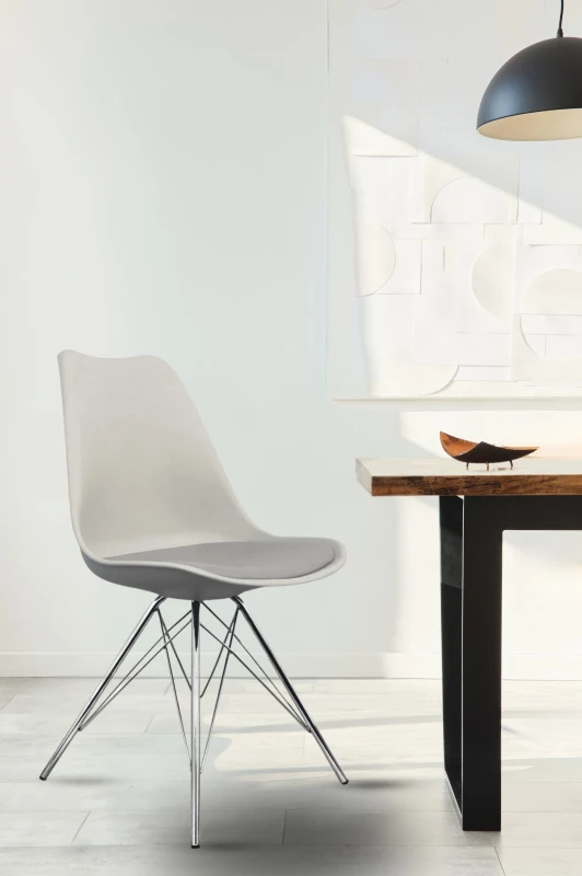 Image of Fusion Living Soho Plastic Dining Chair with Chrome Metal Legs Light Grey