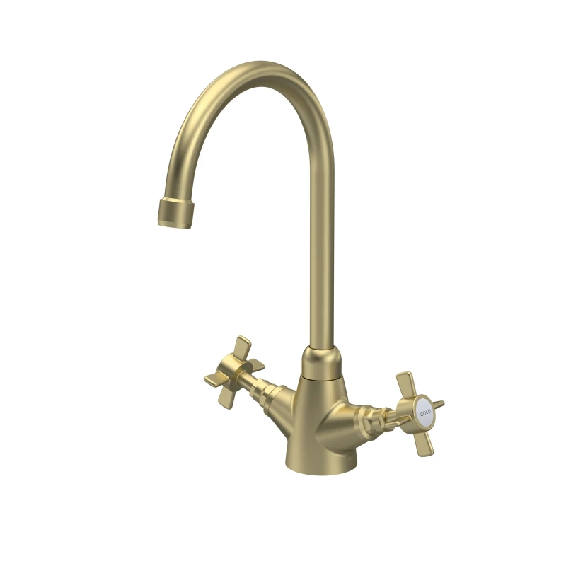 Image of Balterley Traditional Mono Mixer Kitchen Tap Crosshead Handles Brushed Brass Bronze