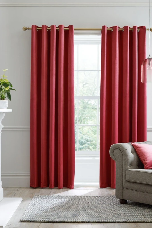 Image of Laurence Llewelyn-Bowen Montrose Thermal Velvet Eyelet Curtains in Blush - Red Red 9