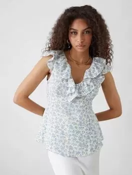 Image of Dorothy Perkins Ditsy Ruffle Front Shell Blouse - Light Blue Size 12, Women