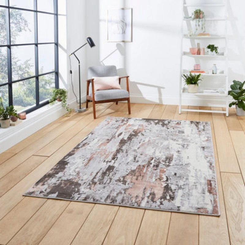 Image of Think Rugs Apollo Grey/Rose Rectangle 160 x 220cm Polypropylene Modern Abstract GR580, Grey APOGR580GYR1622