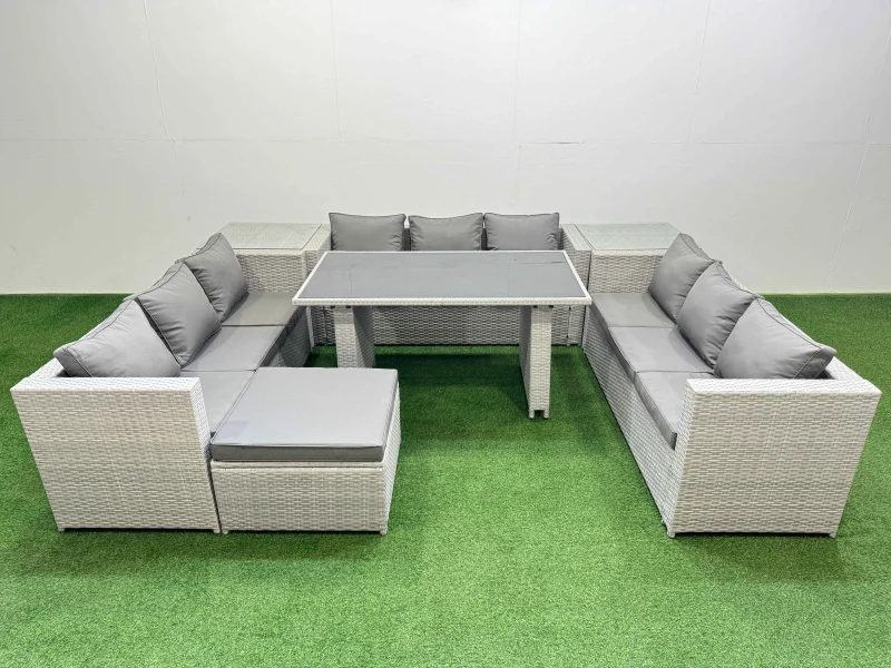 Image of Fimous Patio Outdoor Garden Furniture Sets with 2 Side Tables Big Stool in Light Grey Light Grey Unisex