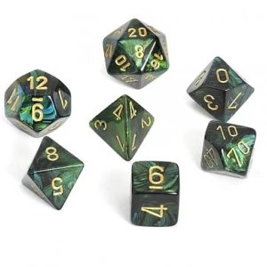 Image of Chessex Dice Poly 7 Set: Scarab Jade/gold