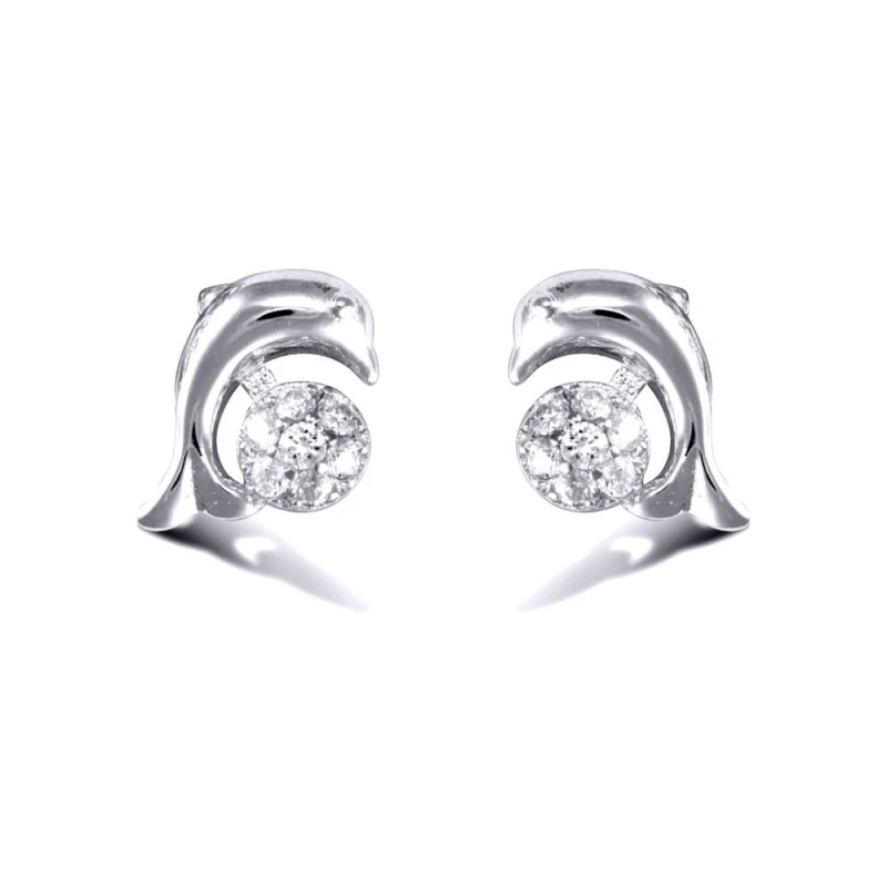 Image of Jewelco London Sterling Silver CZ Dolphin and Beach Ball Stud Earrings - AES001 Silver female