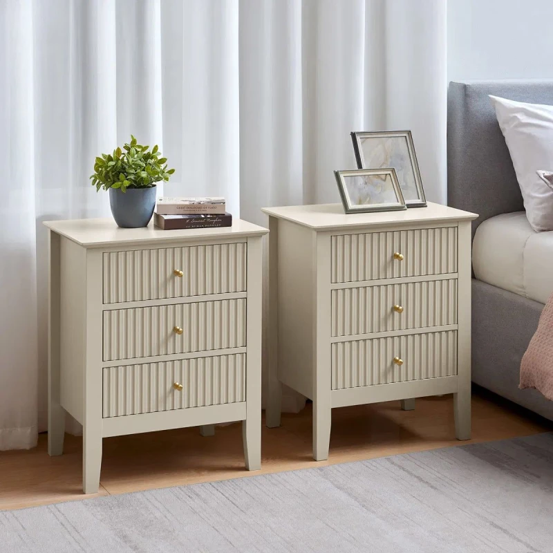 Image of Melody Maison Pair Of 3 Drawer Bedside Tables - Hales Taupe Range Taupe
